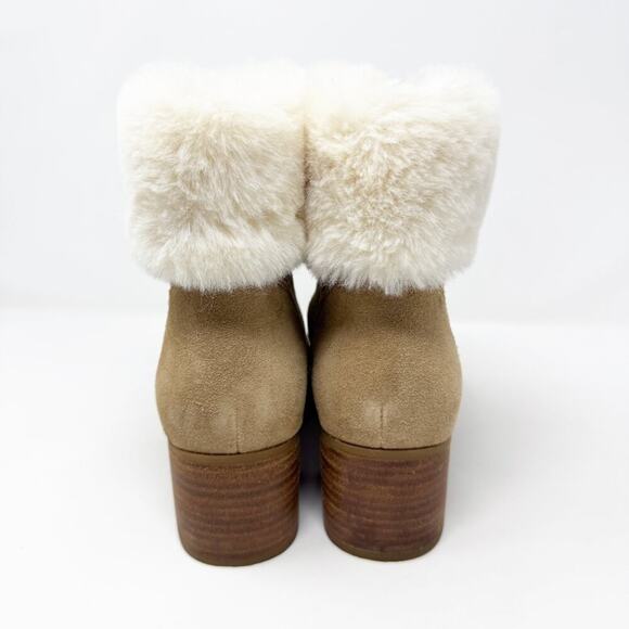 Koolaburra by Ugg Tan Suede Ankle Booties Women's Sz 10 Front Zip Faux Fir Trim - Picture 4 of 9